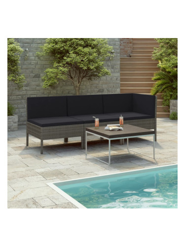 Sonata Градински комплект с възглавници, 3 части, полиратан, сив