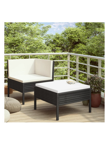 Sonata Градински комплект с възглавници, 2 части, черен полиратан