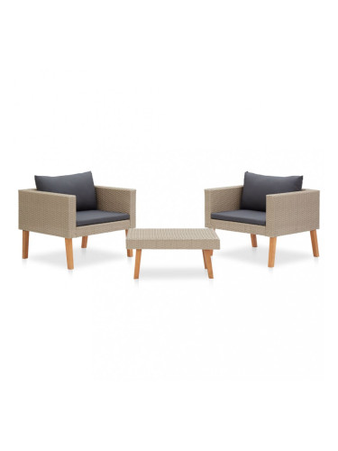 Sonata Градински лаундж комплект с възглавници 3 части бежов полиратан