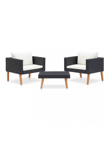 Sonata Градински комплект с възглавници, 3 части, черен полиратан