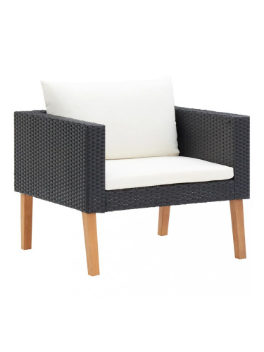 Sonata Едноместен градински диван с възглавници, полиратан, черен