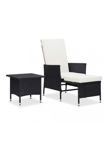 Sonata Градински лаундж комплект с възглавници 2 части черен полиратан