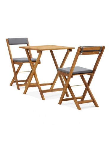 Sonata Сгъваем бистро комплект от 3 части с възглавници, акация масив