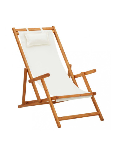 Sonata Сгъваем плажен стол, евкалиптово дърво масив и текстил, кремав