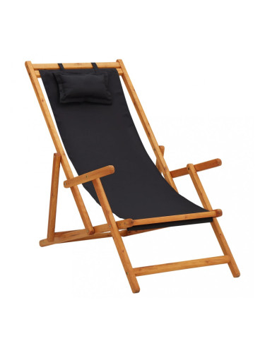 Sonata Сгъваем плажен стол, евкалиптово дърво масив и текстил, черен