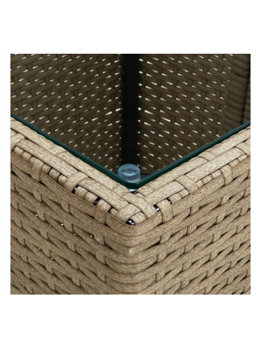 Sonata Маса за чай бежова 41,5x41,5x43 см полиратан и закалено стъкло