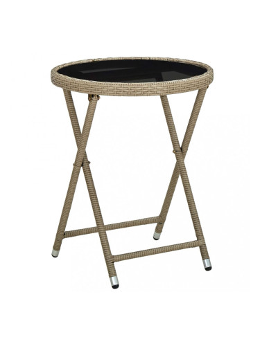 Sonata Маса за чай бежова 60 см полиратан и закалено стъкло