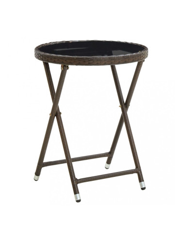 Sonata Маса за чай кафява 60 см полиратан и закалено стъкло