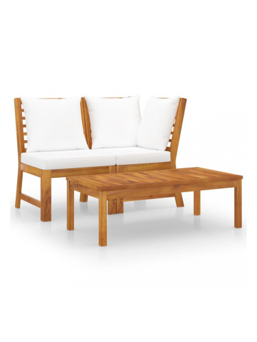 Sonata Градински комплект с кремави възглавници, 3 части, акация масив