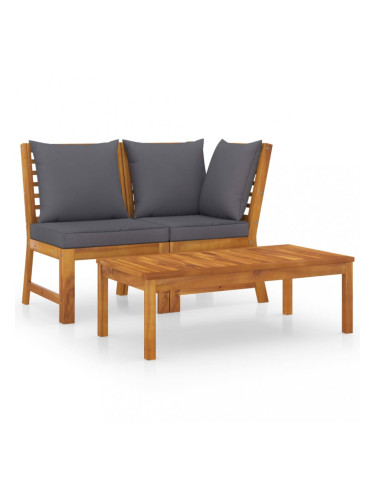 Sonata Лаундж комплект с тъмносиви възглавници 3 части акация масив