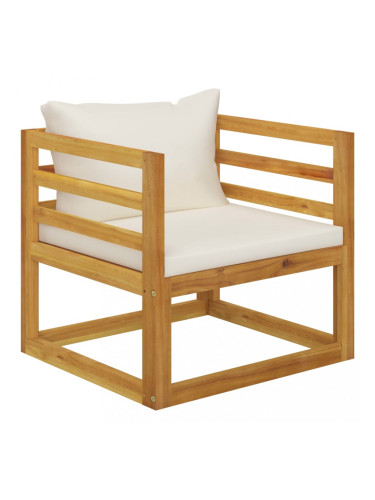 Sonata Градински стол с кремави възглавници, акациево дърво масив