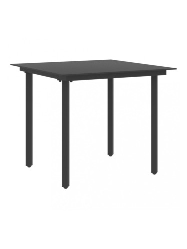 Sonata Градинска трапезна маса, черна, 80x80x74 см, стомана и стъкло