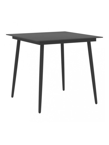 Sonata Градинска трапезна маса, черна, 80x80x74 см, стомана и стъкло