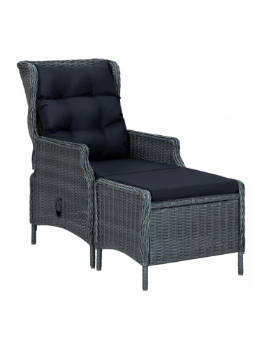 Sonata Накланящ градински стол с поставка за крака полиратан тъмносив