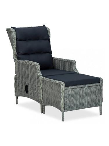 Sonata Накланящ градински стол с поставка за крака полиратан светлосив