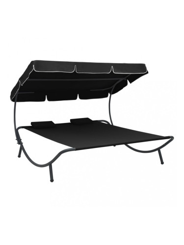 Sonata Лаундж легло на открито с навес и възглавници, черно