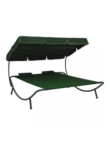 Sonata Лаундж легло на открито с навес и възглавници, зелено