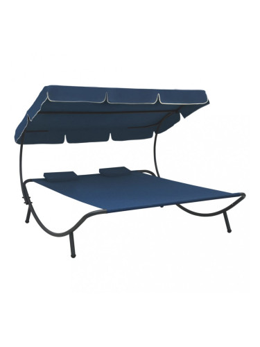 Sonata Лаундж легло на открито с навес и възглавници, синьо