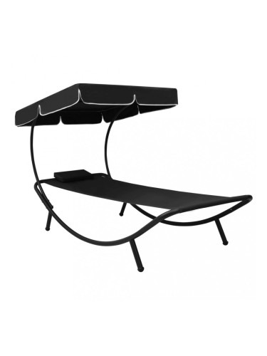 Sonata Лаундж легло на открито с навес и възглавница, черно