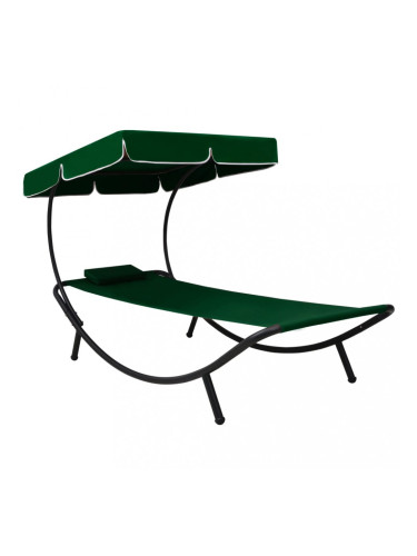 Sonata Лаундж легло на открито с навес и възглавница, зелено