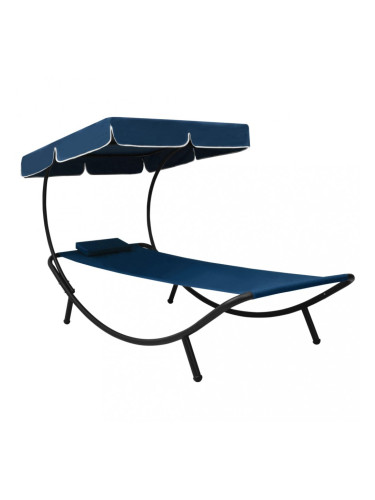 Sonata Лаундж легло на открито с навес и възглавница, синьо
