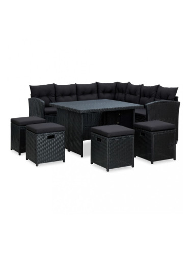 Sonata Градински комплект с възглавници, 6 части, полиратан, черен