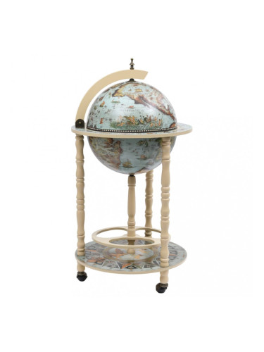 Sonata Глобус бар стойка за вино, евкалиптово дърво, син