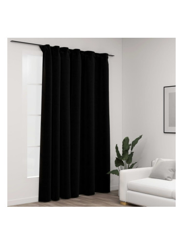 Sonata Затъмняваща завеса с куки, имитираща лен, черна, 290x245 см