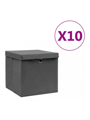 Sonata Кутии за съхранение с капаци 10 бр 28x28x28 см сиви