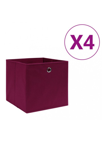 Sonata Кутии за съхранение 4 бр текстил 28x28x28 см тъмночервени