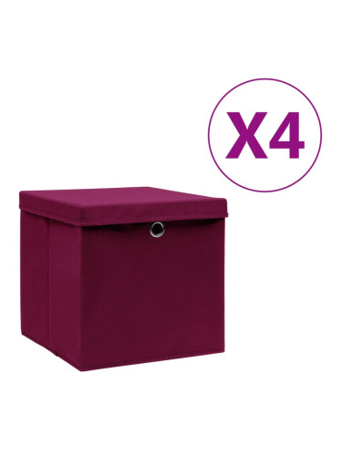 Sonata Кутии за съхранение с капаци 4 бр 28x28x28 см тъмночервени