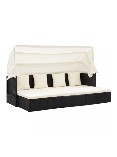 Sonata Градинско легло с покрив черно 200x60x124 см полиратан