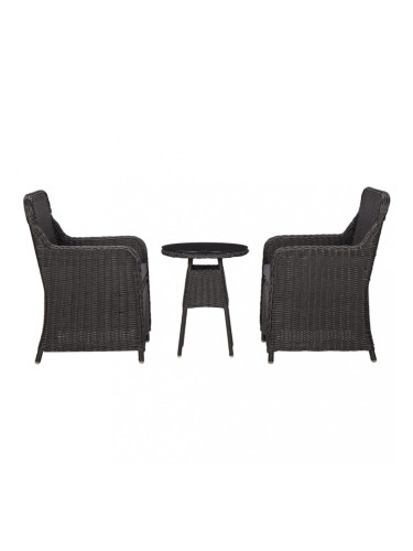 Sonata Градински бистро комплект 3 части с възглавници полиратан черен