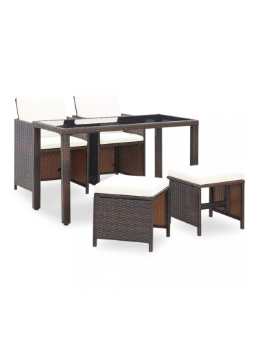 Sonata Градински комплект с възглавници, 5 части, кафяв полиратан