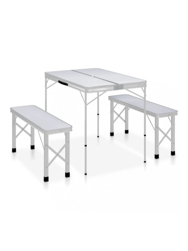 Sonata Сгъваема къмпинг маса с 2 пейки, алуминий, бяла