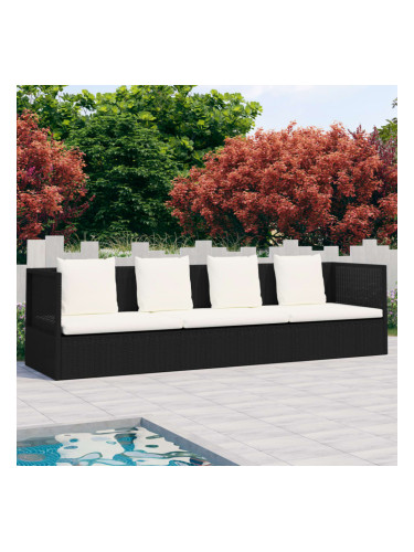 Sonata Градинско лаундж легло с възглавници, полиратан, черно