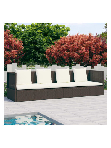 Sonata Градинско лаундж легло с възглавнички, полиратан, кафяво