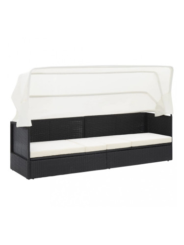 Sonata Градински диван със сенник, черен полиратан