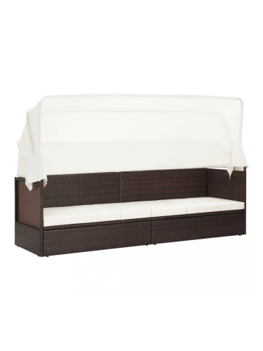 Sonata Градински диван със сенник, кафяв полиратан