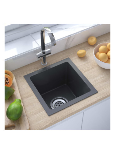 Sonata Ръчно изработена кухненска мивка с цедка, черна, инокс