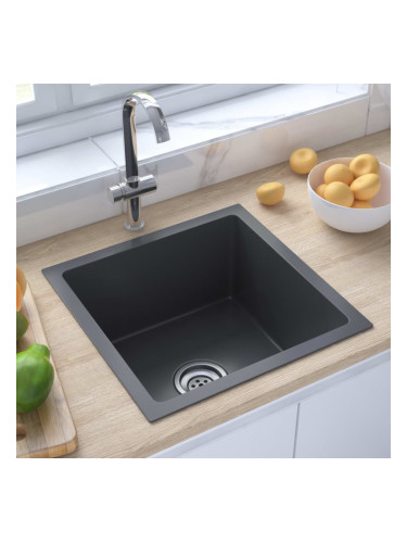 Sonata Ръчно изработена кухненска мивка с цедка, черна, инокс