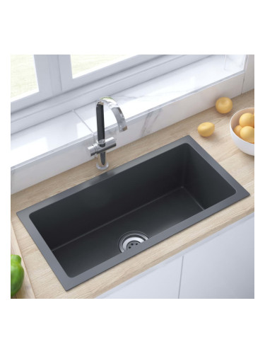 Sonata Ръчно изработена кухненска мивка с цедка, черна, инокс