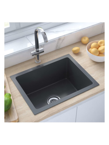 Sonata Ръчно изработена кухненска мивка с цедка, черна, инокс