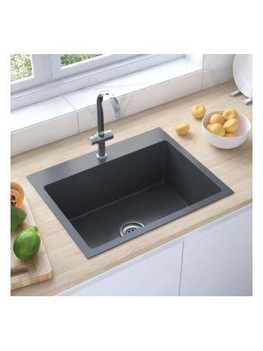 Sonata Ръчно изработена кухненска мивка отвор за смесител черна инокс