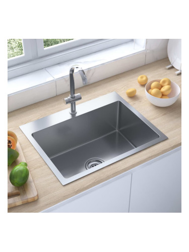 Sonata Ръчно изработена кухненска мивка с отвор за смесител, инокс