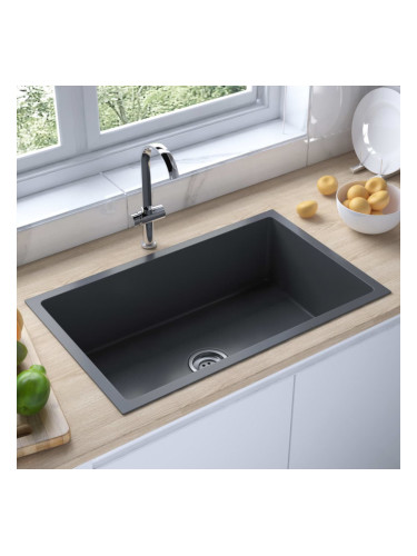 Sonata Ръчно изработена кухненска мивка с цедка, черна, инокс