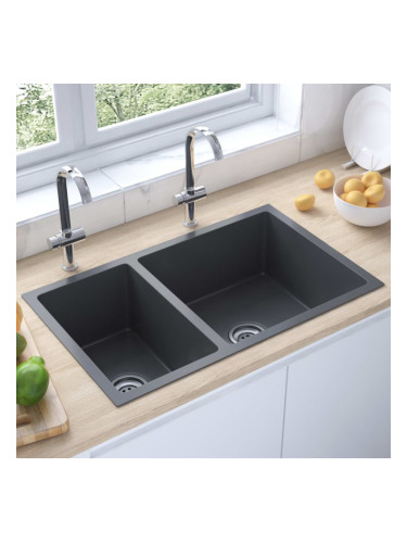 Sonata Ръчно изработена кухненска мивка с цедка, черна, инокс