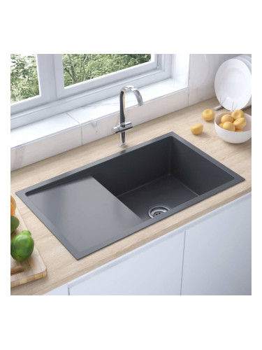 Sonata Ръчно изработена кухненска мивка с цедка, черна, инокс