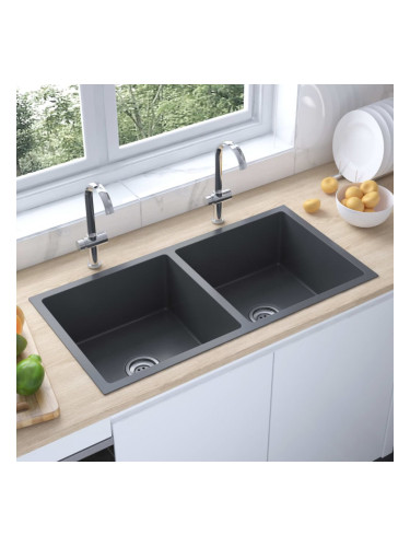 Sonata Ръчно изработена кухненска мивка с цедка, черна, инокс