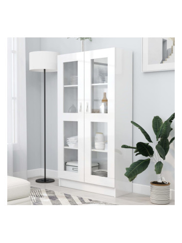 Sonata Шкаф витрина, бял гланц, 82,5x30,5x150 см, ПДЧ